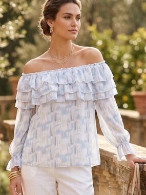 Entro Pastel Off Shoulder Frills Ruffles Feminine Romantic Coquette Blouse Top S